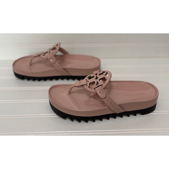 TORY BURCH Miller Pink Patent Leather Lug Sandals Flip Flops Womens Size 7 M - Picture 4 of 7